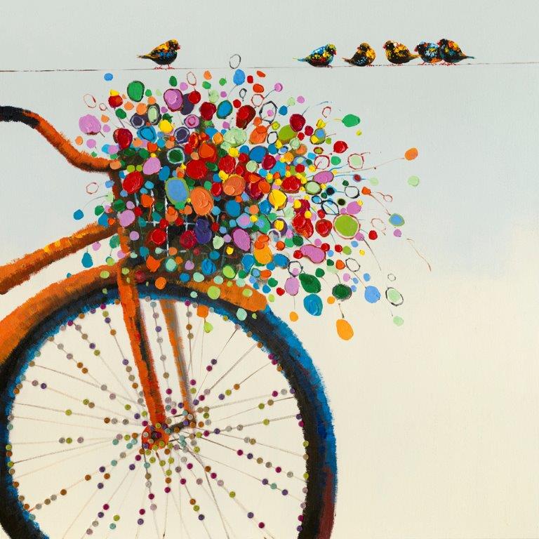 SABODesign, Print&Painting, Fahrrad mit Blumenkorb, 120 x 120